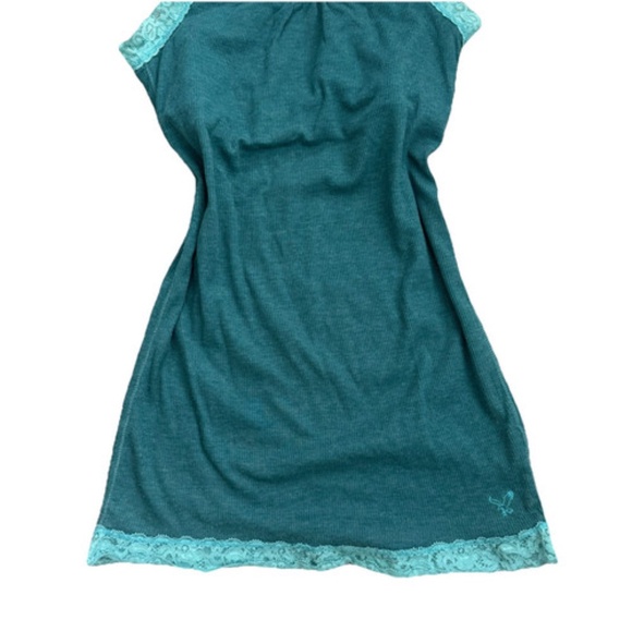 American Eagle Women’s Small Lace Strap Babydoll Ribbed Long Tank Top Layer Y2K - Picture 2 of 4